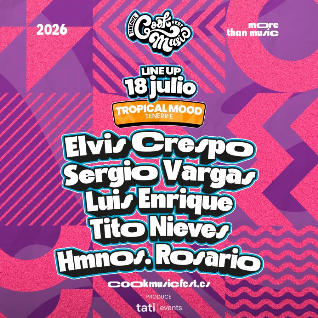 Line up 18 julio · Tropical Mood Tenerife · Elvis Crespo, Sergio Vargas, Luis Enrique, Tito Nieves, Hermanos Rosario